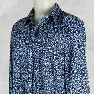Talbots Ink Blue Purple Green Floral Print Long Sleeve Blouse - Women's 14
